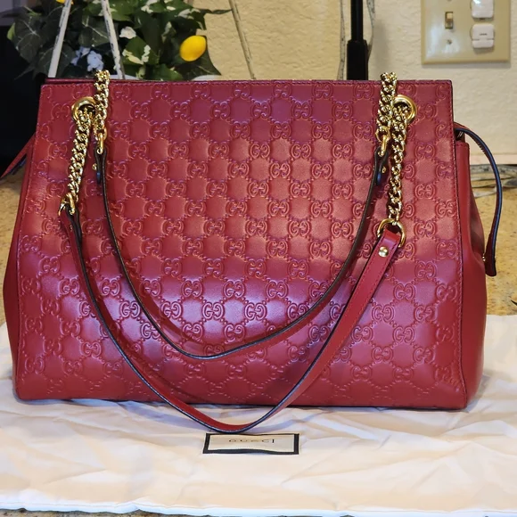 Gucci Red Leather GG Guccissima Calf Leather Bag 453771 Duster Mint Condition - Picture 2 of 16
